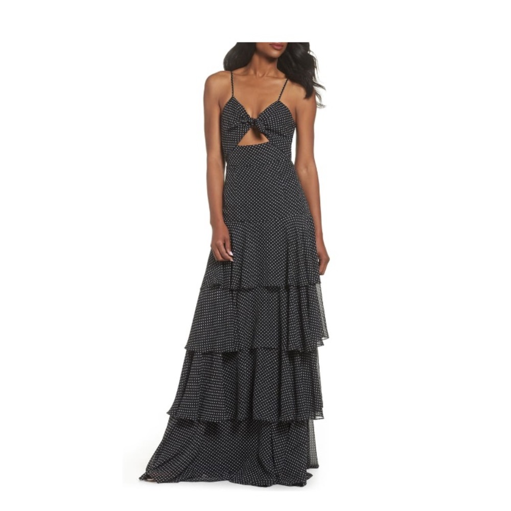 Jill Stuart Black Polka Dot Tiered Gown